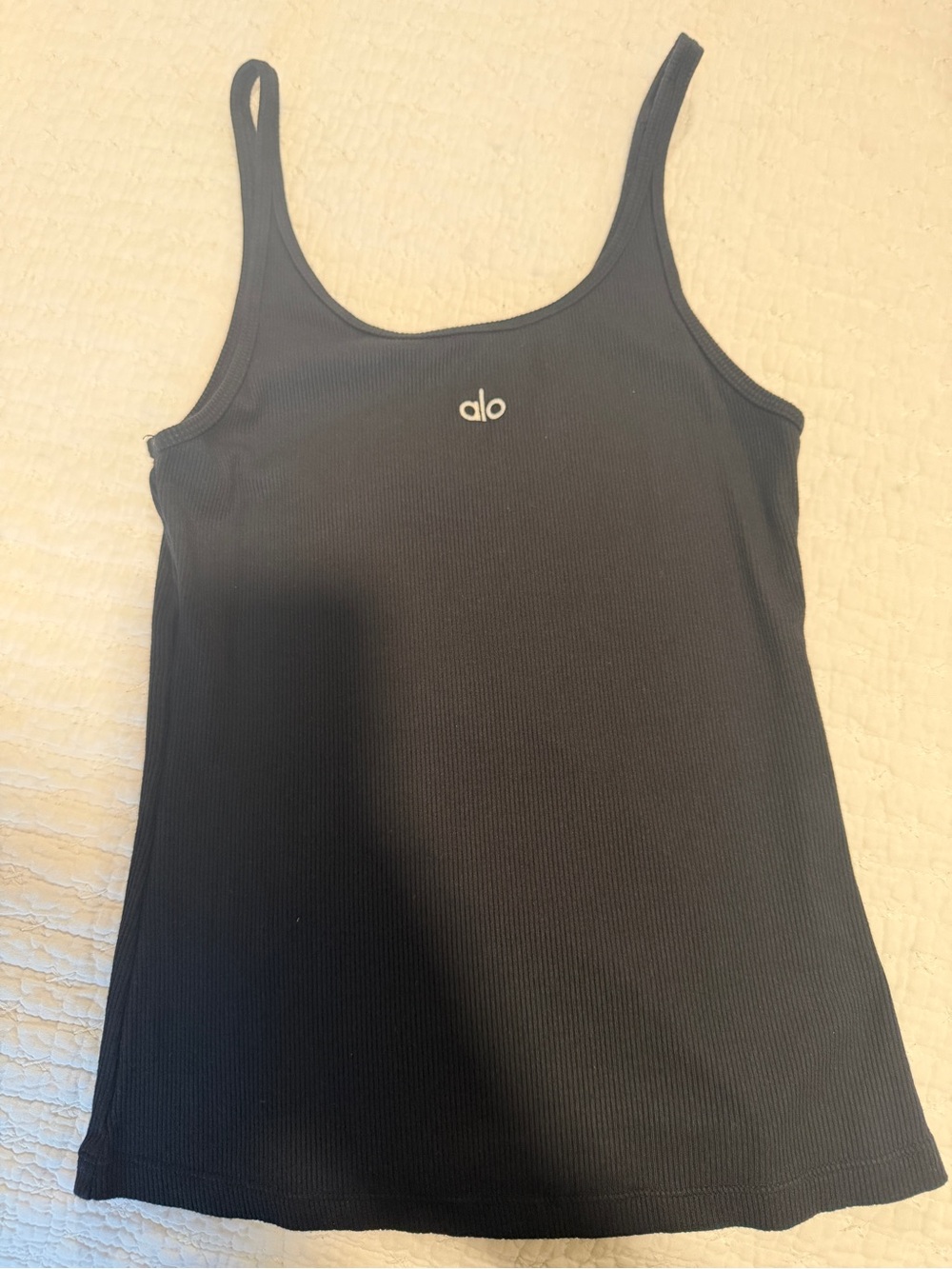 ALO Yoga Women's Black Ribbed Prosper Tank Top - Classic Scoop Neck- Medium